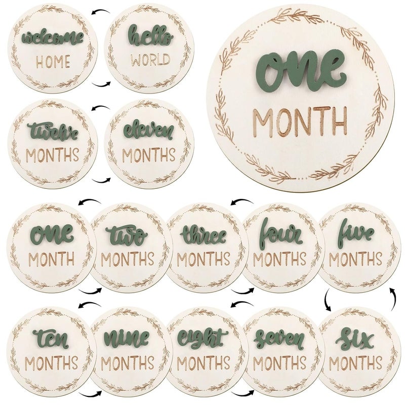 AuraRay 7 Pack Baby Monthly Milestone Cards Sign, Double Sided Baby Milestone Signs Wooden Marker Discs for 1-12 Months Baby Milestone Pictures Baby Shower Gifts - Image 1
